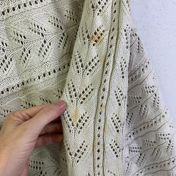 CABI Cream Beige Cotton Crochet Knit Open Front Circle Shawl Cardigan Sweater - Picture 12 of 16